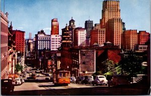 Vtg San Francisco CA California Street View Cable Car 1950s Downtown Postcard