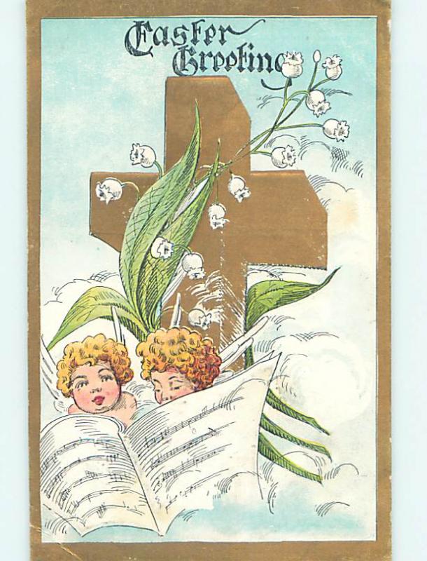 Divided-Back Easter ANGELS SING BY LILY OF THE VALLEY FLOWERS o5698