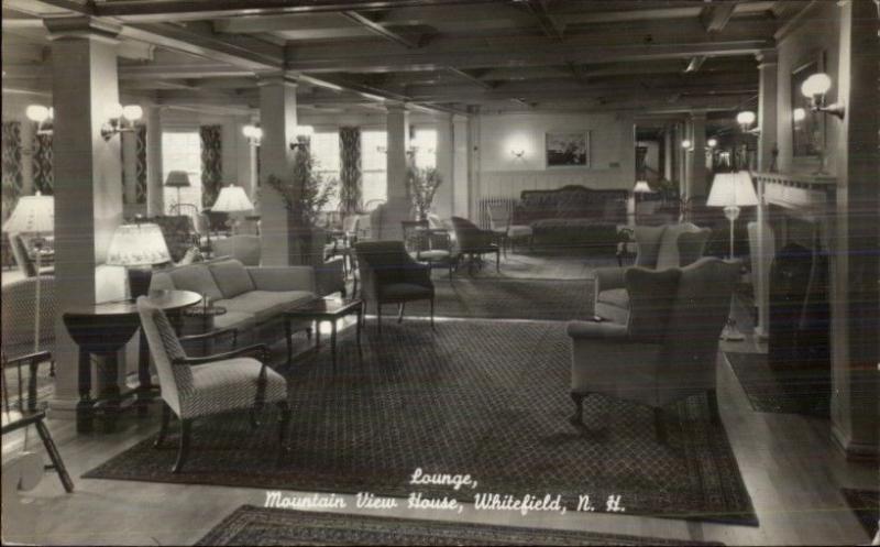 Whitefield NH Lounge of Mountain View House Real Photo Postcard