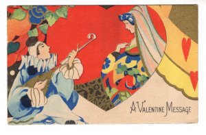 Court Jester Playing Lute to Woman, A Valentine Message, Clown