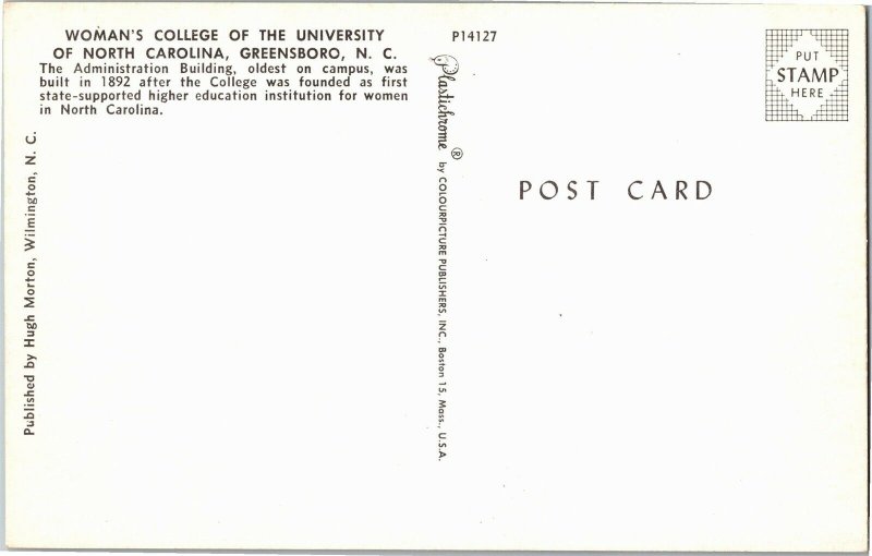 Woman's College of University of North Carolina Greensboro Vintage Postcard T16