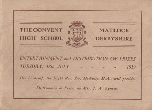 Matlock Derbyshire Convent School 1939 WW2 Exam Prize Programme