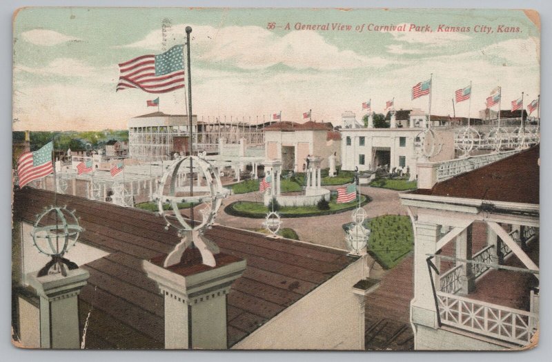 Amusement Park & Circus~Carnival Park~American Flag~Kansas City~Vintage Postcard