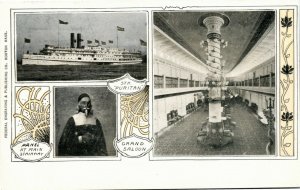 Postcard MA Steamer Puritan Boston to NY Grand Saloon Interior View C.1910 F13