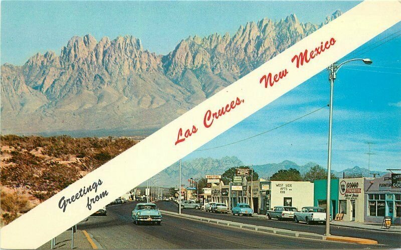 Autos Street Scene Picturesque Las Cruces New Mexico 1950s Postcard 6359