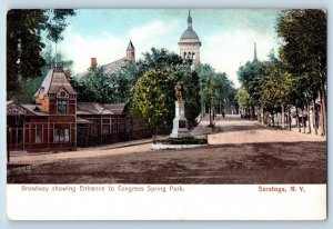 Saratoga New York Postcard Broadway Showing Entrance Congress Spring Park 1910