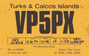 Turks & Caicos Islands The Bahamas 1970s QSL Radio Card