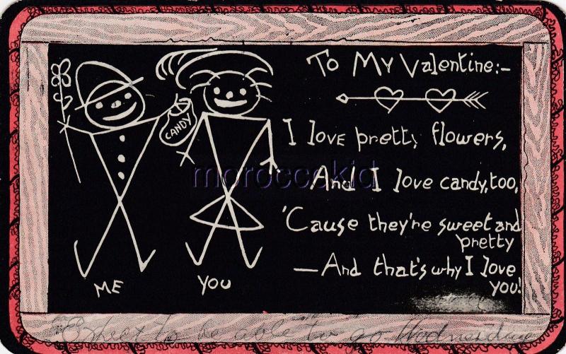 LOT OF 3 DIFF USED VALENTINES DAY POSTCARDS CHALKBOARD STICK FIGURES STYLE