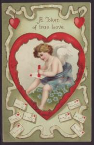 A Token of True Love,Cupid,Letter,Heart Postcard