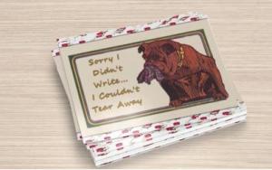 Set of 6 Handmade Postcards, Bulldog with Torn Pants in his Mouth Funny Humor