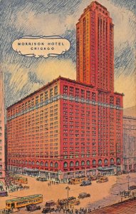 CHICAGO IL~MORRISON HOTEL~1934 CENTURY OF PROGRESS EXPO-ARTIST DRAWN POSTCARD