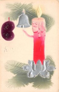 Christmas Greetings Fantasy Candle Face Pretzel Embossed Airbrushed PC AA109911