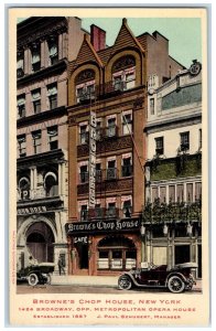 1923 Browne's Chop House Cafe Cars Stores New York City NY Vintage Postcard 