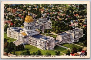 Vtg Charleston West Virginia WV State Capitol Aerial View 1930s Linen Postcard
