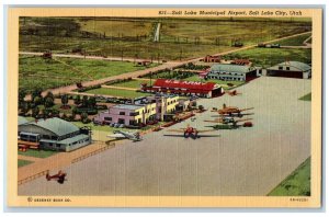 Salt Lake City Utah UT Postcard Municipal Airport U.S Army Plane Building View