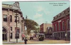 P767 old card transportation horse wagon trolley auto, court street auburn maine