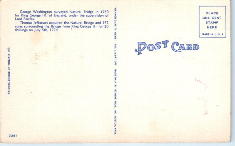 1940s George Washington Thomas Jefferson Natural Bridge Monuments Postcard