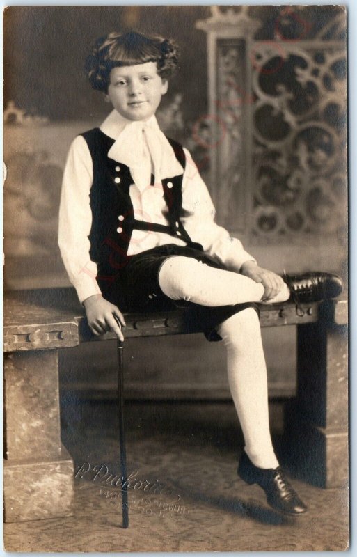 c1920s Cicero, IL Boy or Girl Tights Odd Hair RPPC Real Photo Puckorius PC A122