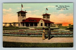 Kansas City MO-Missouri, Shelter House, Swope Park, Floral Path Vintage Postcard