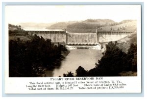 c1940's Tygart River Reservoir Dam West Grafton WV RPPC Photo Vintage Postcard