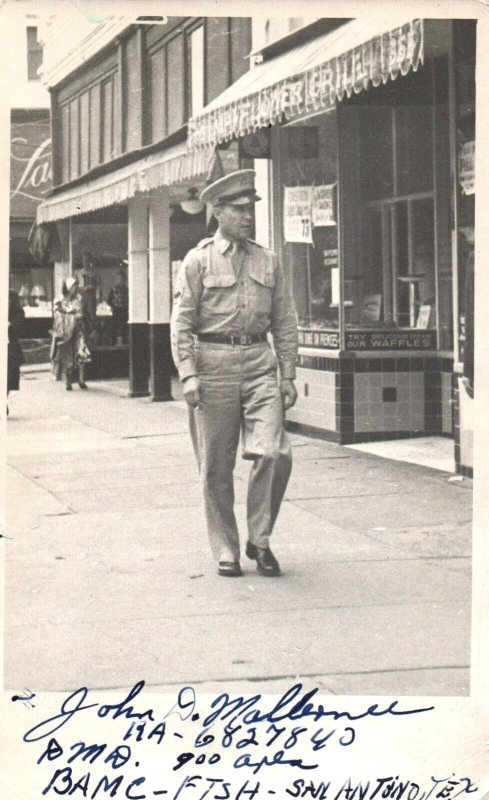 US Army Soldier San Antonio TX Street RPPC Postcard WWII Era c.1940s