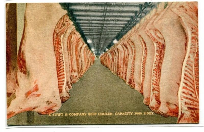 Beef Cooler Interior Swift Company Chicago Illinois postcard