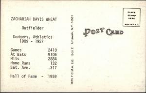 Baseball All Time Greats TCMA 1975 Series Postcard ZACK WHEAT