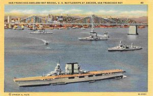 US Aircraft Carrier Battleships San Francisco Bay Californai linen postcard