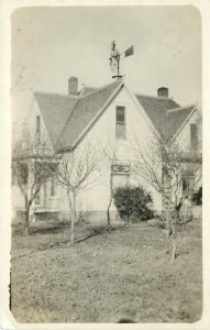 c1910 RPPC Postcard Farmhouse with Windmill Weathervane, Unknown US Location