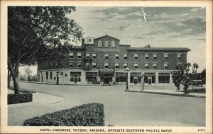 Tucson Arizona AZ Hotel Train Station Depot c1930s-40s Postcard