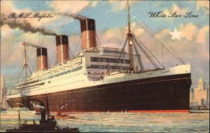 Steamship Boats, Ships Majestic White Star c1900s-20s Postcard