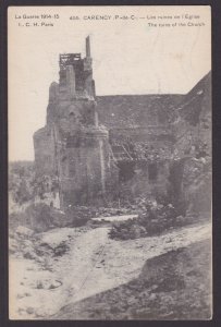 FRANCE, Postcard, Carency, The ruins of the Church, WWI, Unused