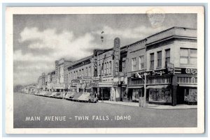 Twin Falls Idaho Postcard Main Avenue Buildings Street Classic Cars 1948 Vintage