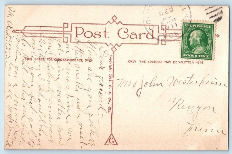 Gibson Postcard Christmas Folks Windmill Winter Scene Kenyon Minnesota MN 1911