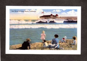 CA Beach Ocean Surf Bathers Pier Long Beach California Reprint Postcard