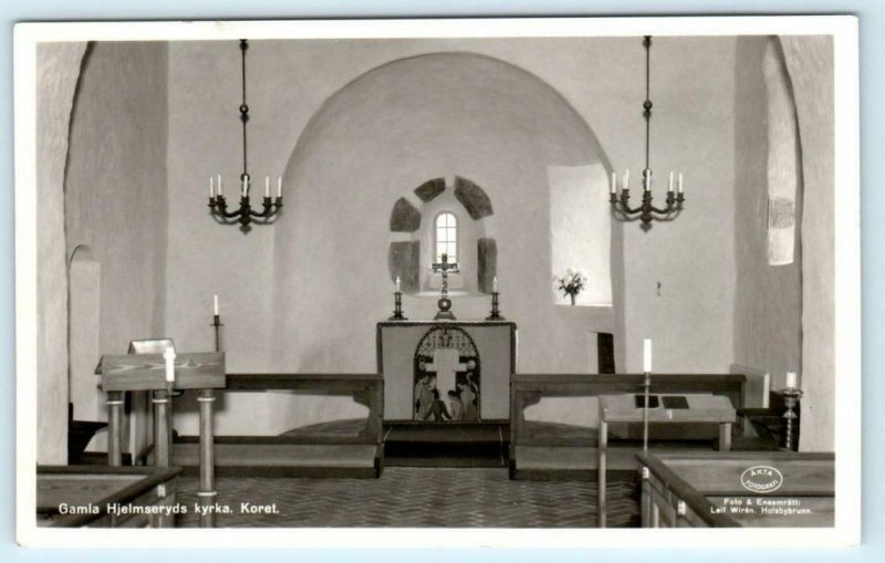 RPPC  GAMLA HJELMSERYDS, Sweden ~ Interior KYRKA KORET Real Photo  Postcard