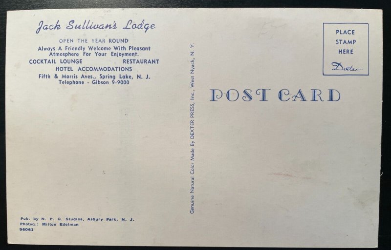 Vintage Postcard 1961 Jack Sullivan's Lodge, Spring Lake, New Jersey (NJ)