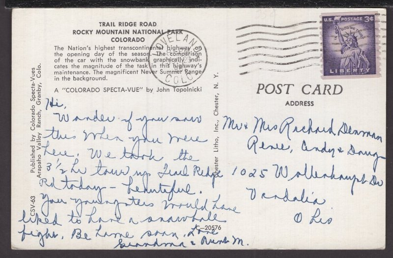 Colorado - Trail Ridge Road, Rocky Mountain National Park pm1967~ Chrome