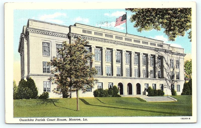 Postcard LA Monroe Ouachita Parish Court House Vintage Linen R23