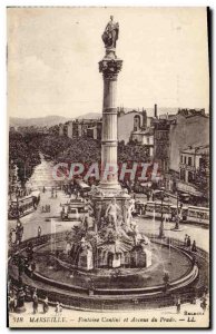Old Postcard Fontaine Cantini Marseille Avenue Du Prado And Tramway
