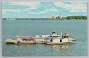 Canton MO~Auto Ferry Boat Crosses Mississippi River~Dam~Grain Elevator~1960s 