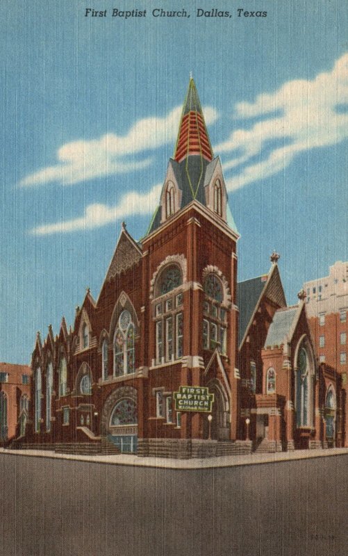 Vintage Postcard First Baptist Church Parish Building Dallas Texas Martin News