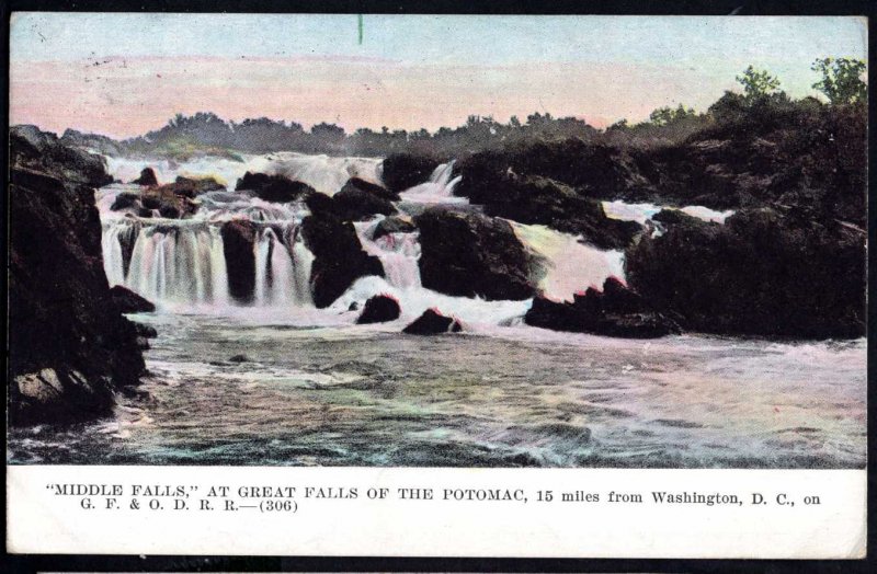 DC Washington MIDDLE FALLS at Great Falls of the Potomac River G.F.&O.D.R.R.1909