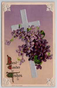 Easter Wishes Silver Cross Purple Flowers John Winsch Postcard L22