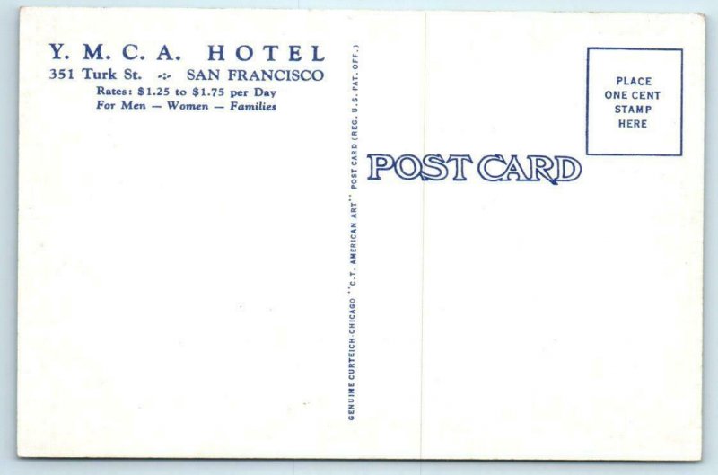 2 Postcards SAN FRANCISCO, CA California Y.M.C.A. HOTEL Interior/Exterior c1940s