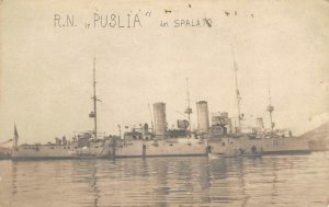 RPPC R.N. PUGLIA in Spalato, Italy Navy Cruiser Ship ca 1910s Vintage Postcard