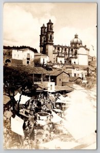 Mexico Busy Street Market Scene Taxco Real Photo Postcard C35