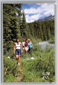 Hikers, Slim Inn, Lake Louise Inn, Alberta, 1991 Chrome Postcard