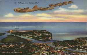 Tampa Florida FL Airplanes Birdseye View Linen 1930s-50s Linen Postcard