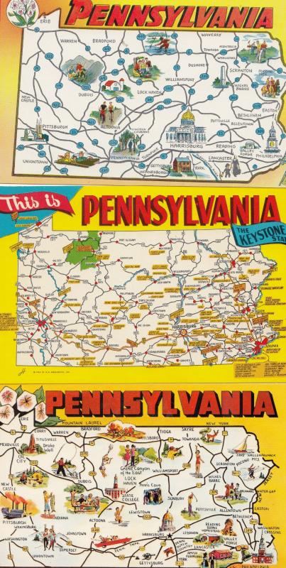 This Is Pennsylvania 3x Map Postcard s